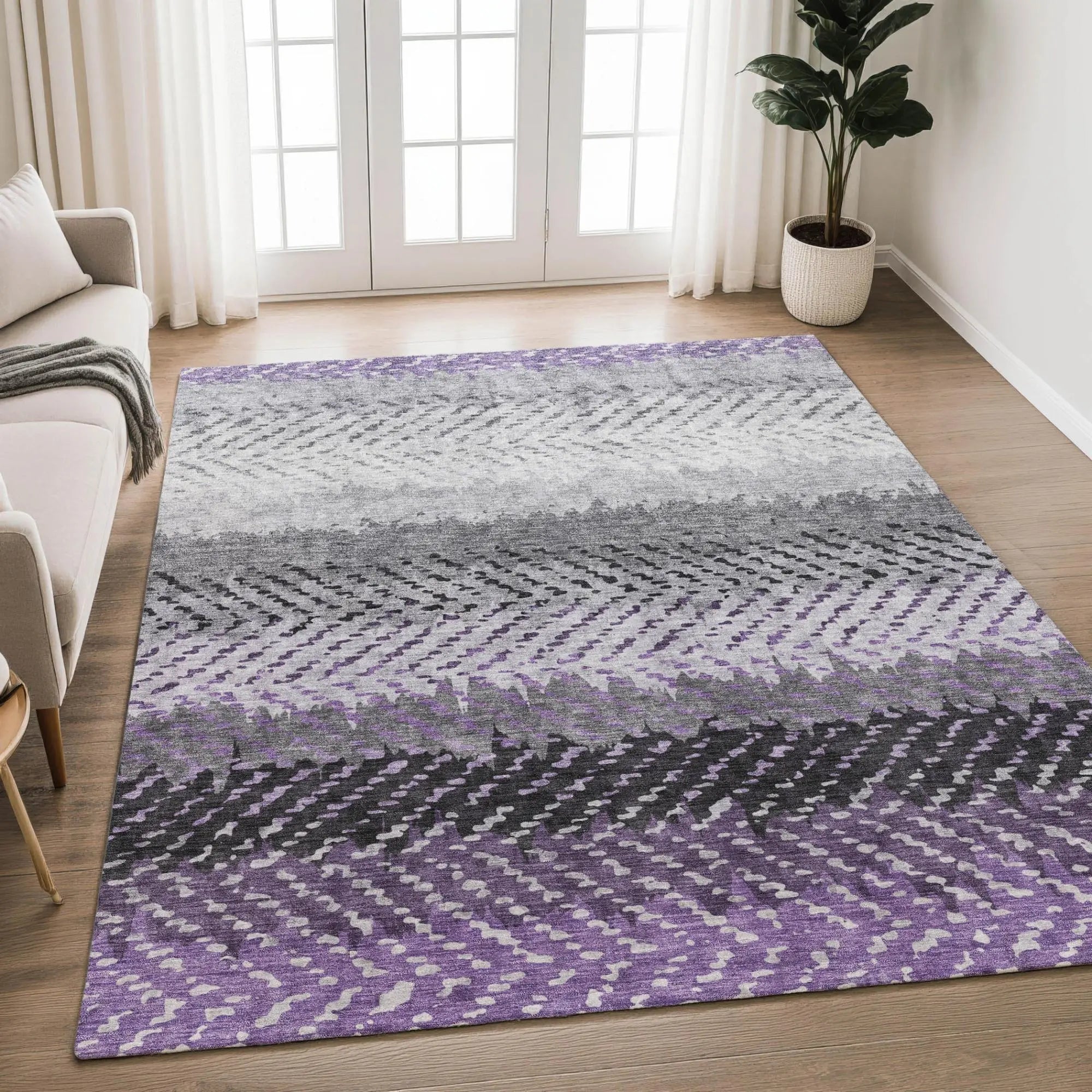 3' X 5' Plum And Purple Striped Washable Indoor Outdoor Area Rug Homeroots Outdoor