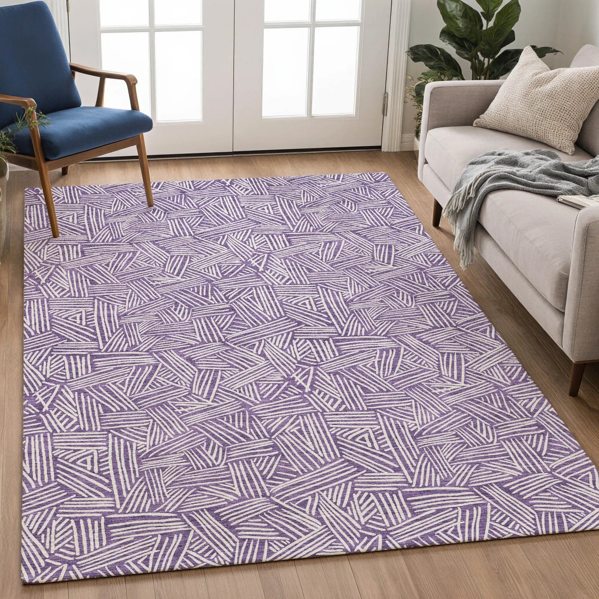 3' X 5' Purple And Beige Geometric Washable Indoor Outdoor Area Rug Homeroots Outdoor