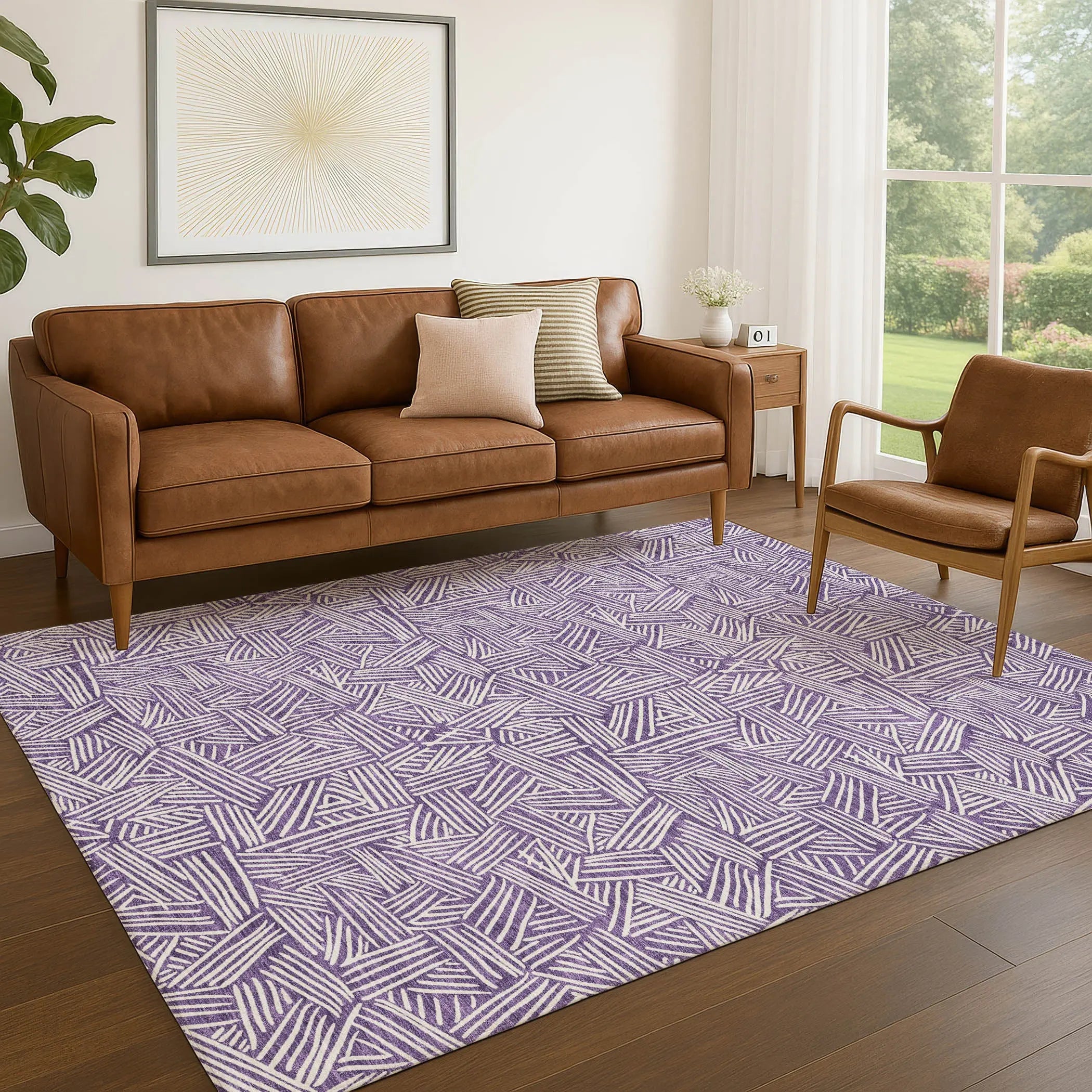 3' X 5' Purple And Beige Geometric Washable Indoor Outdoor Area Rug Homeroots Outdoor