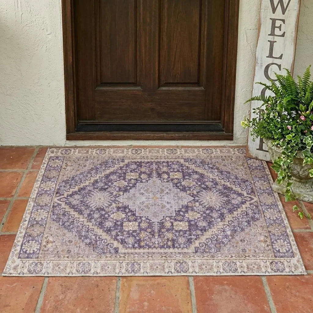 3' X 5' Purple And Blush Oriental Washable Indoor Outdoor Area Rug Homeroots Outdoor