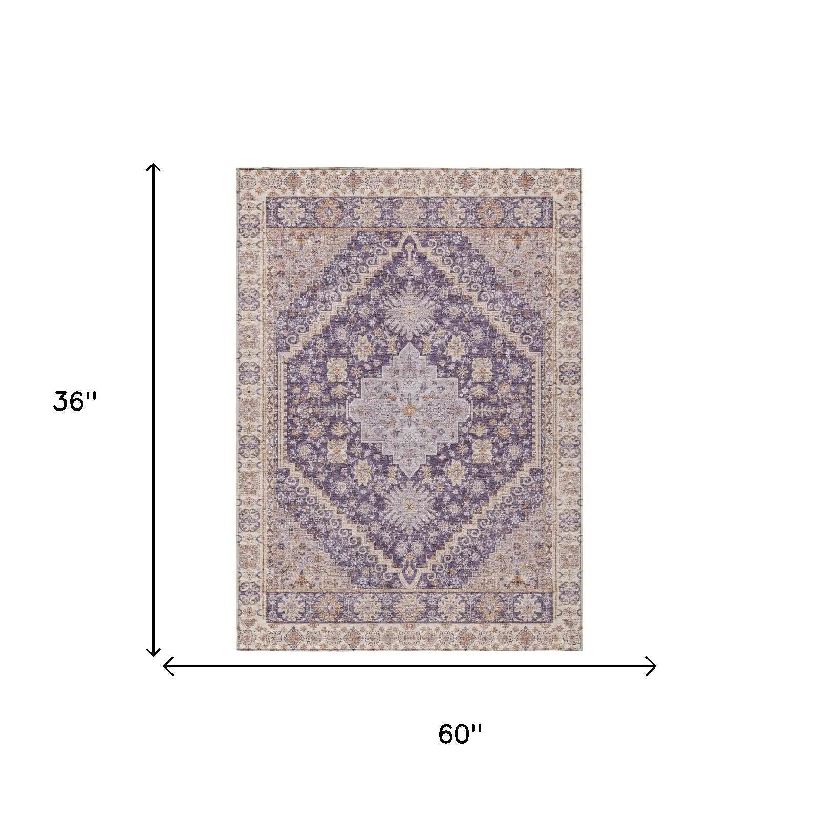 3' X 5' Purple And Blush Oriental Washable Indoor Outdoor Area Rug Homeroots Outdoor