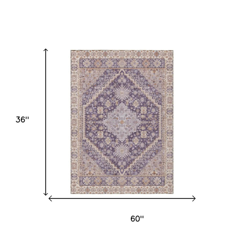 3' X 5' Purple And Blush Oriental Washable Indoor Outdoor Area Rug Homeroots Outdoor