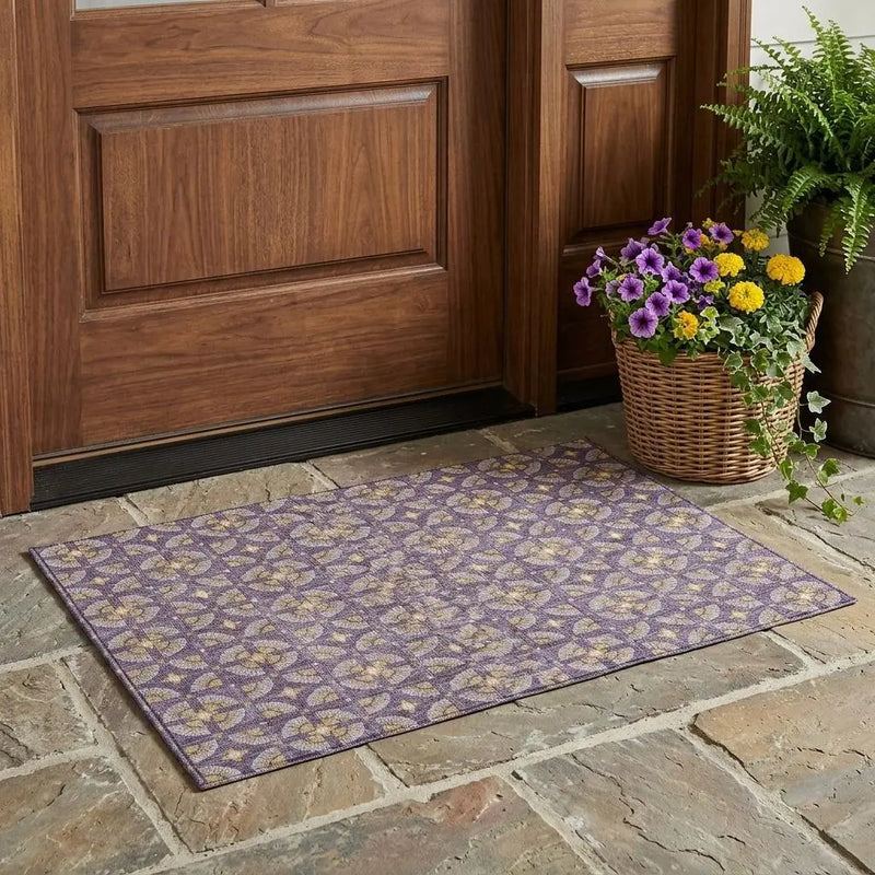 3' X 5' Purple And Gold Geometric Washable Indoor Outdoor Area Rug Homeroots Outdoor