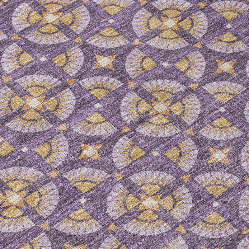3' X 5' Purple And Gold Geometric Washable Indoor Outdoor Area Rug Homeroots Outdoor