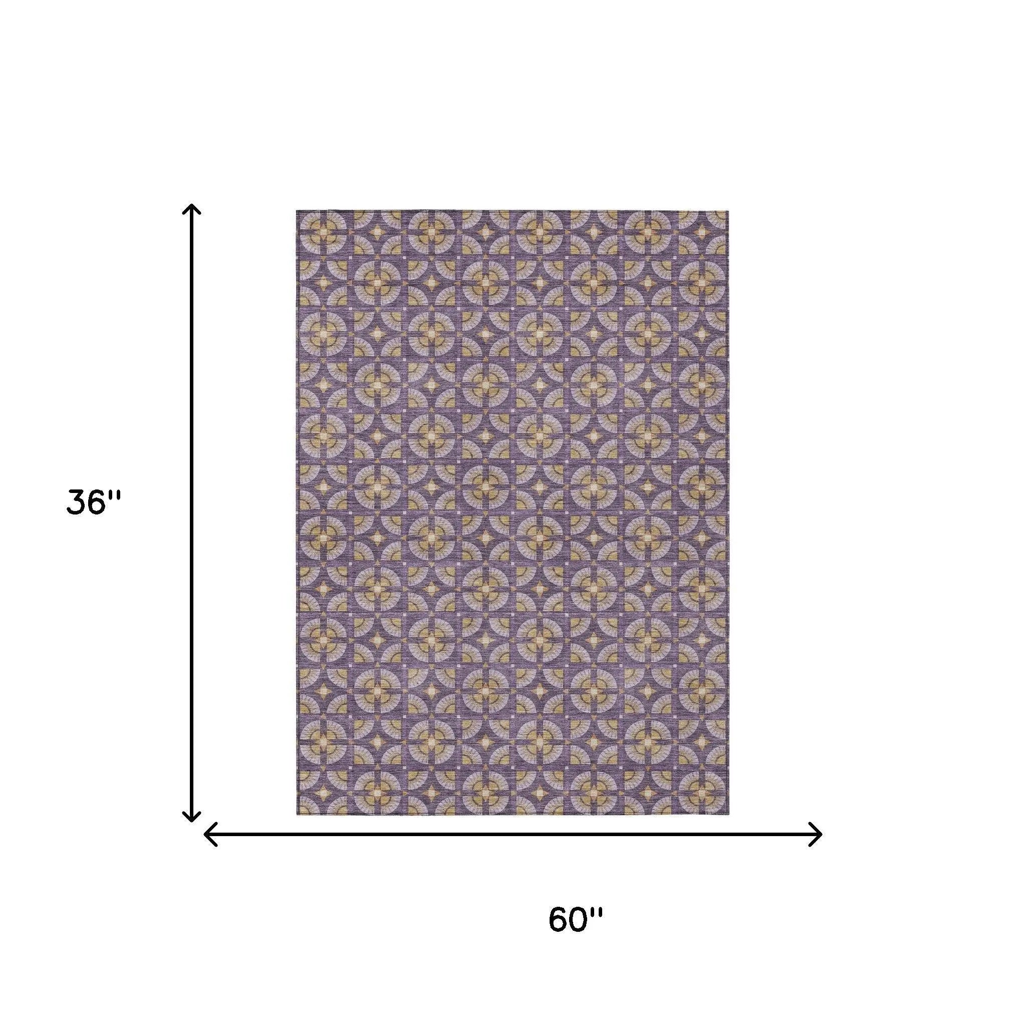 3' X 5' Purple And Gold Geometric Washable Indoor Outdoor Area Rug Homeroots Outdoor