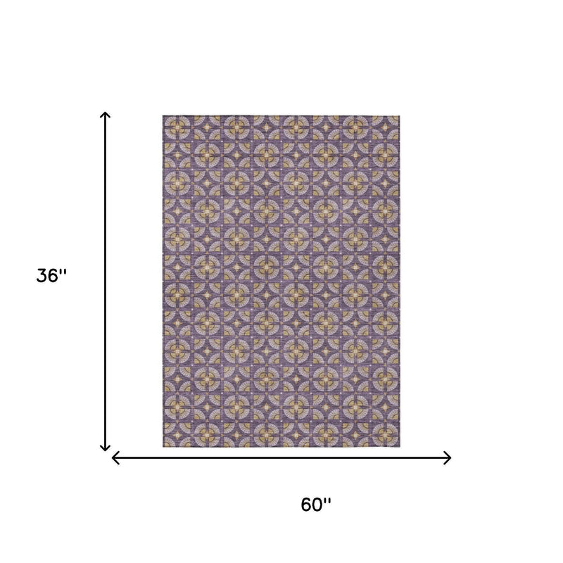 3' X 5' Purple And Gold Geometric Washable Indoor Outdoor Area Rug Homeroots Outdoor