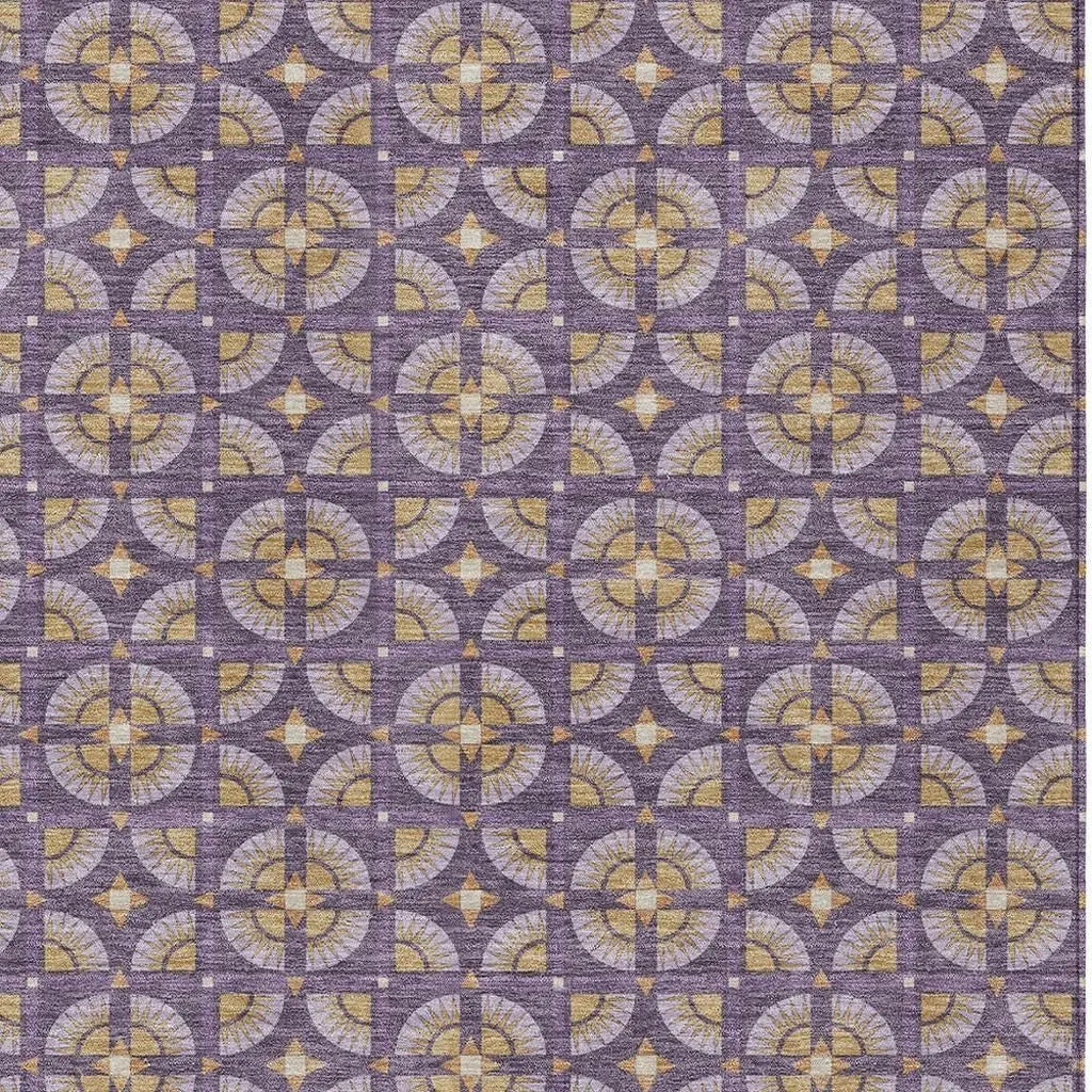 3' X 5' Purple And Gold Geometric Washable Indoor Outdoor Area Rug Homeroots Outdoor