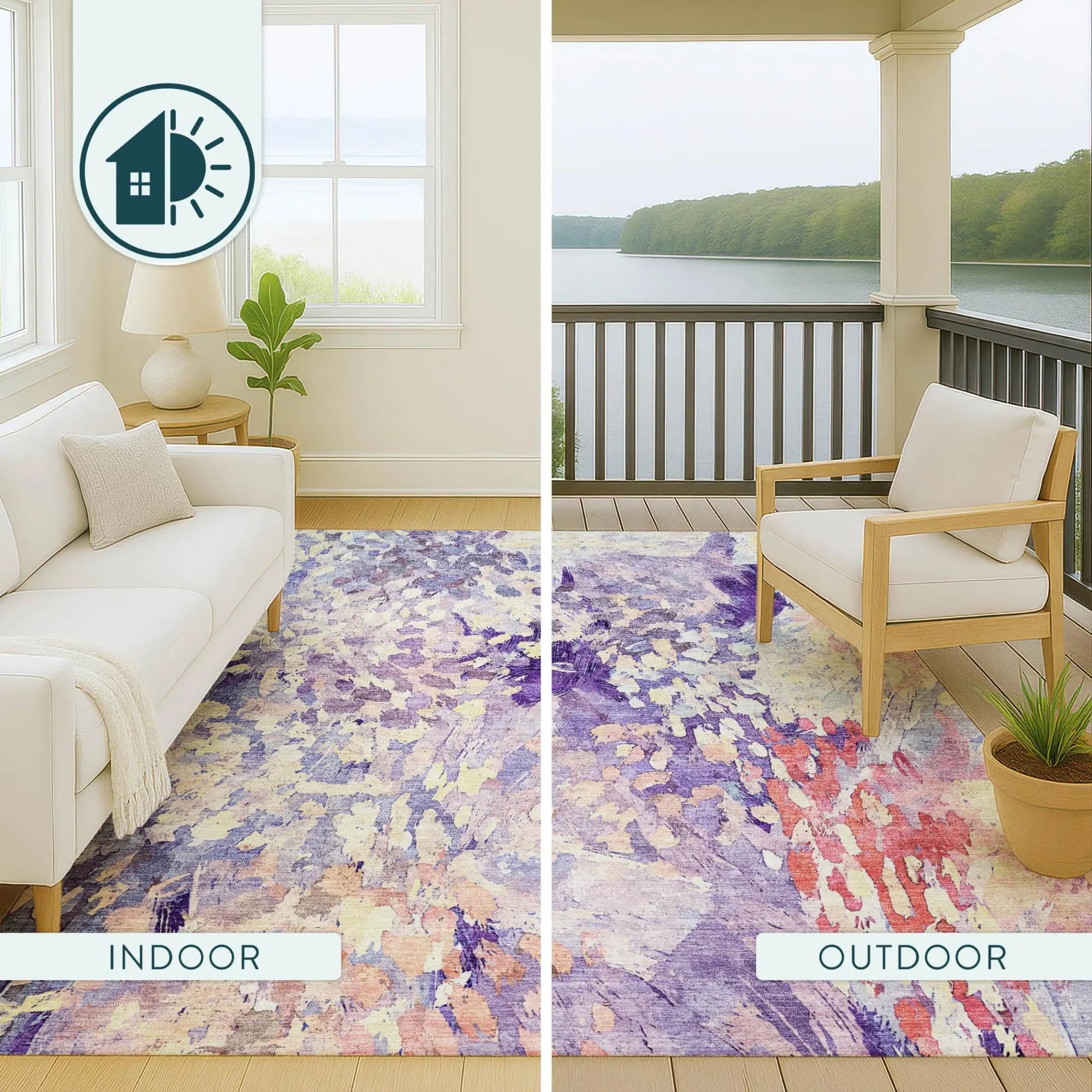3' X 5' Purple And Lavender Abstract Washable Indoor Outdoor Area Rug Homeroots Outdoor