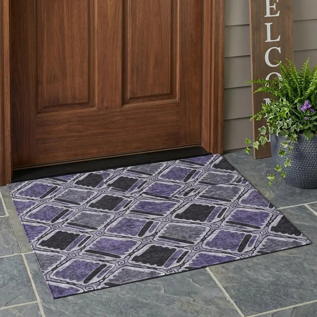 3' X 5' Purple And Lavender Geometric Washable Indoor Outdoor Area Rug Homeroots Outdoor