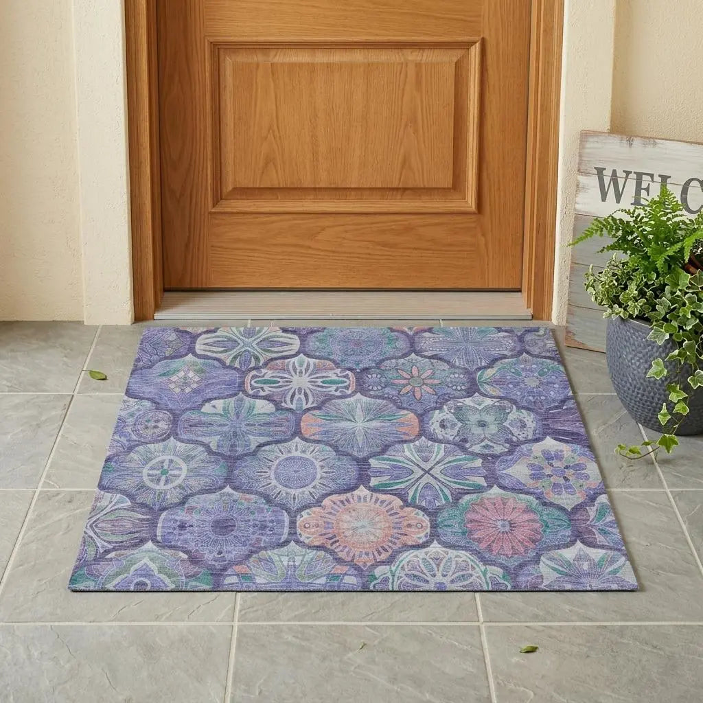 3' X 5' Purple And Lavender Ogee Washable Indoor Outdoor Area Rug Homeroots Outdoor