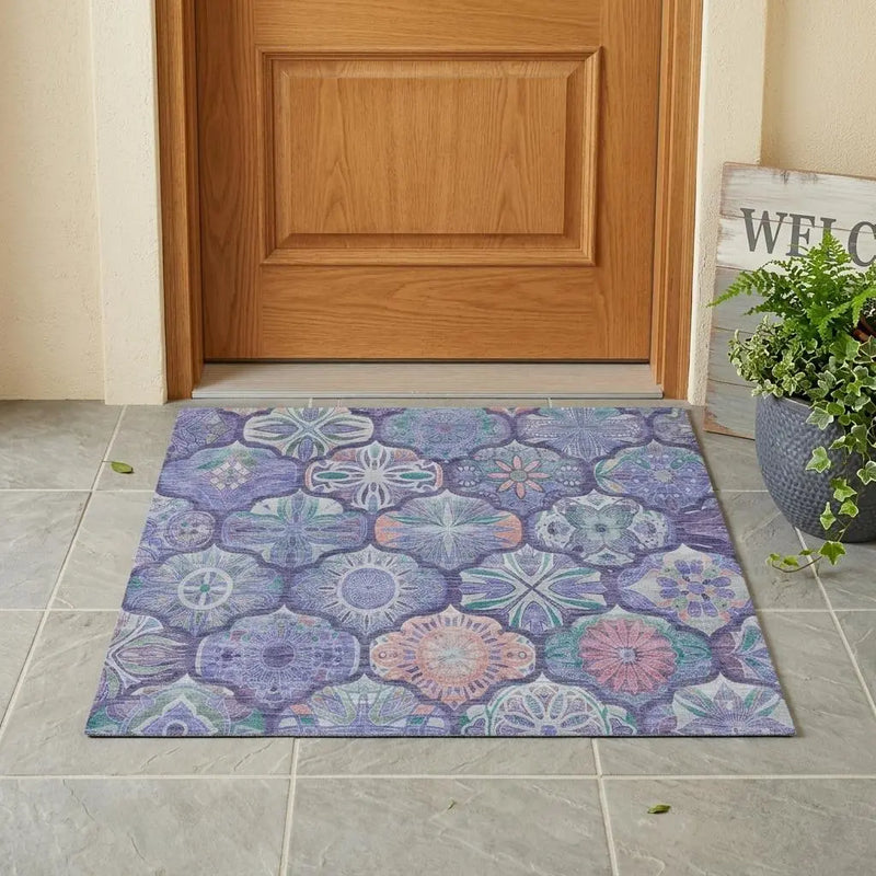 3' X 5' Purple And Lavender Ogee Washable Indoor Outdoor Area Rug Homeroots Outdoor