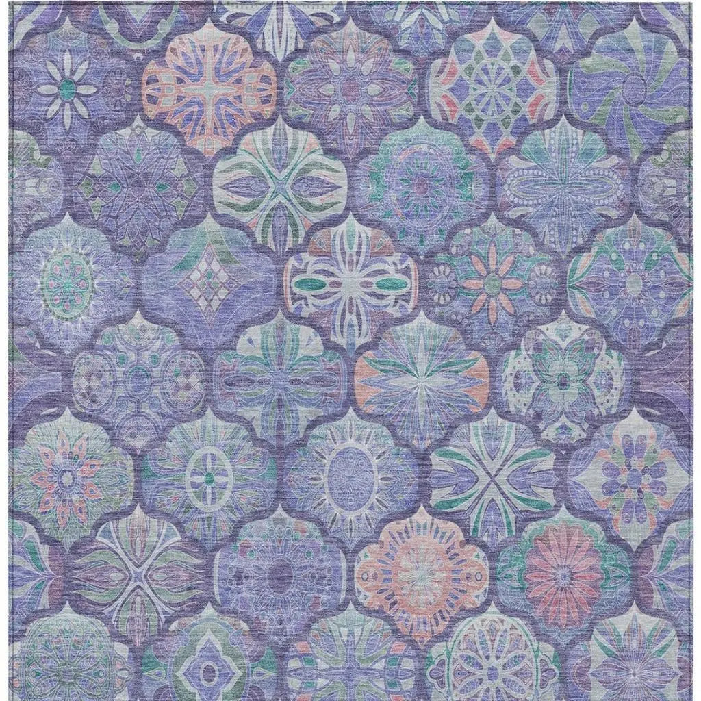 3' X 5' Purple And Lavender Ogee Washable Indoor Outdoor Area Rug Homeroots Outdoor
