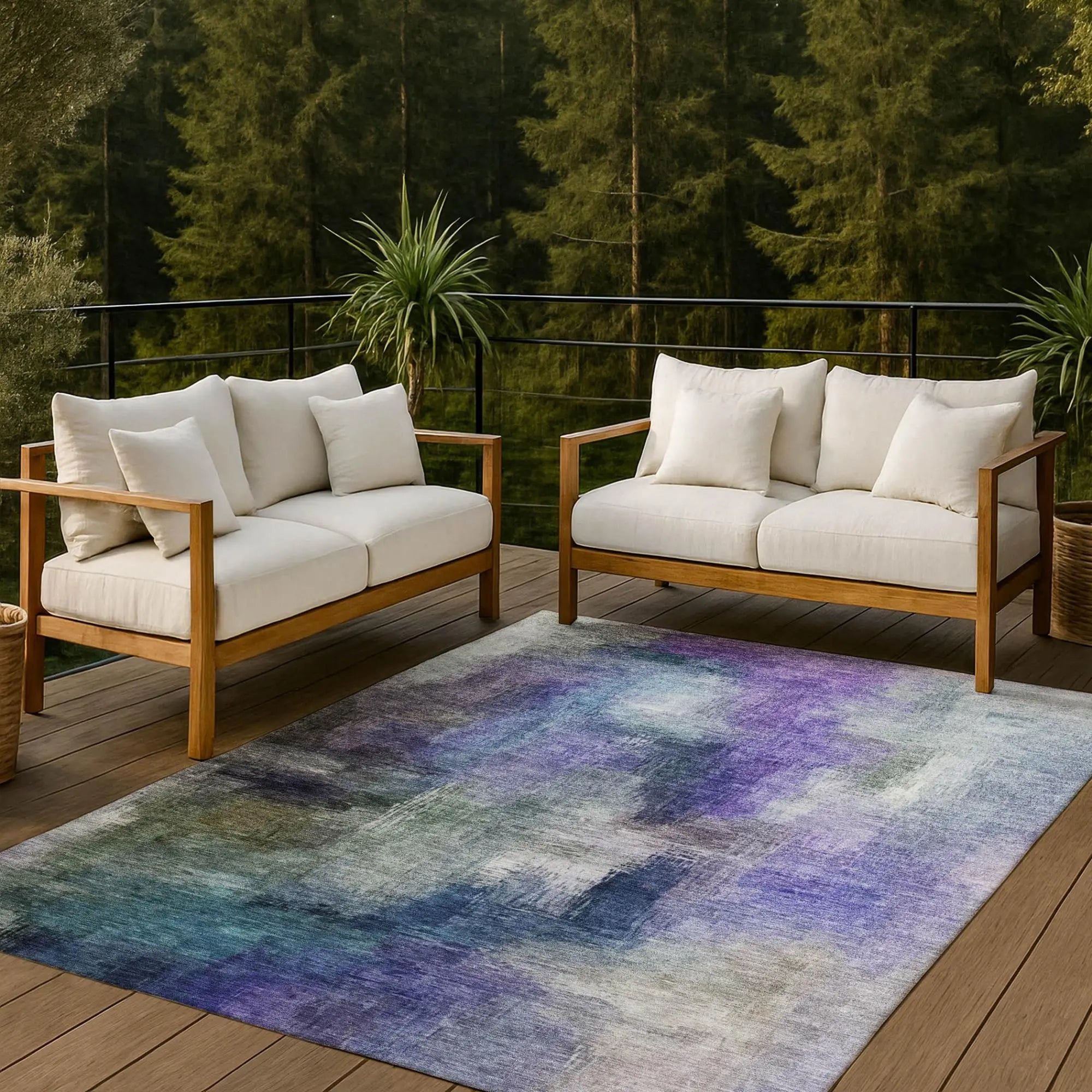 3' X 5' Purple And Pewter Abstract Washable Indoor Outdoor Area Rug Homeroots Outdoor