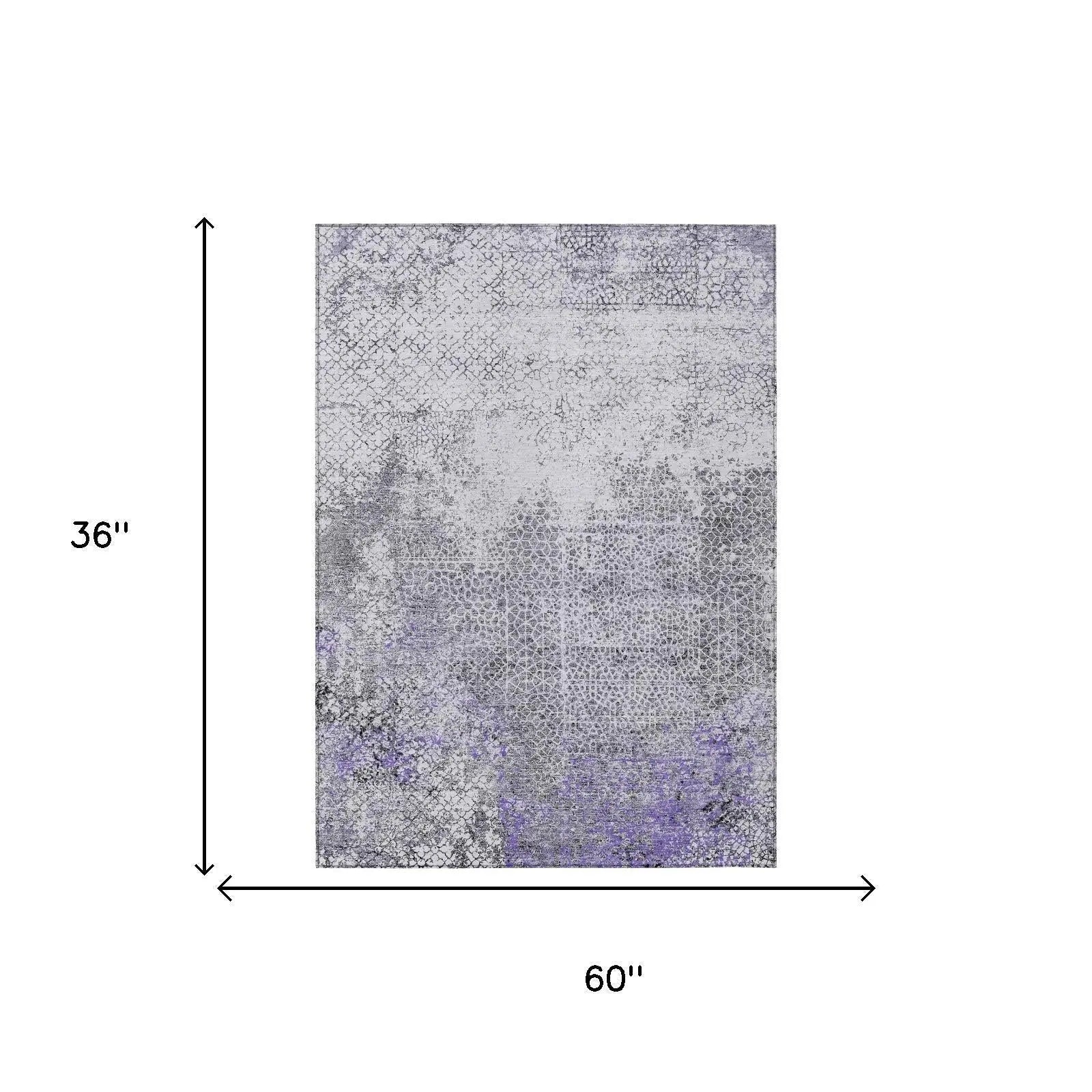 3' X 5' Purple And Pewter Abstract Washable Indoor Outdoor Area Rug Homeroots Outdoor