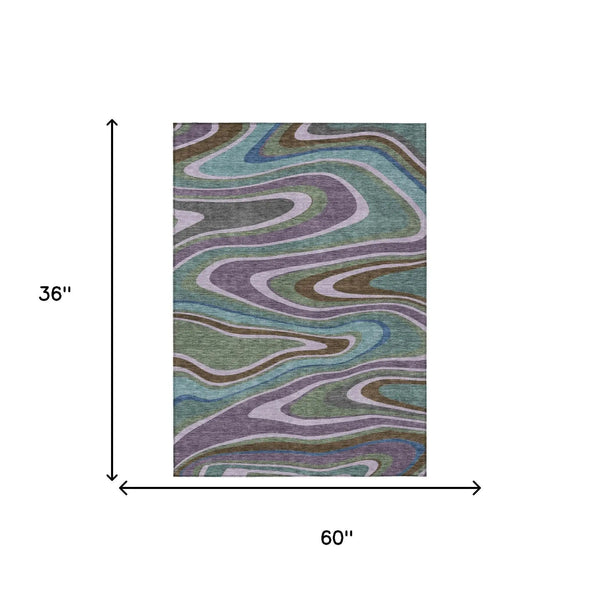 3' X 5' Purple And Plum Abstract Washable Indoor Outdoor Area Rug Homeroots Outdoor