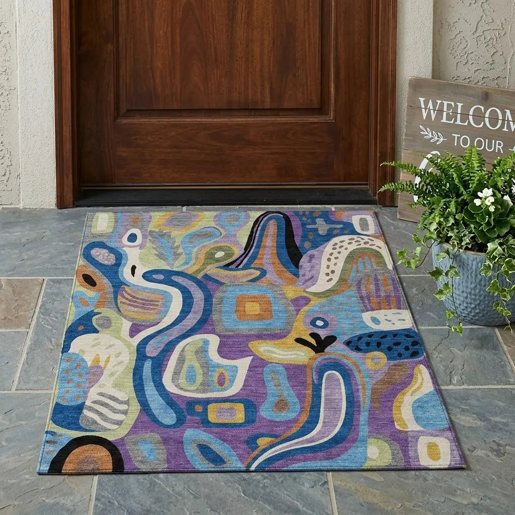 3' X 5' Purple And Plum Abstract Washable Indoor Outdoor Area Rug Homeroots Outdoor