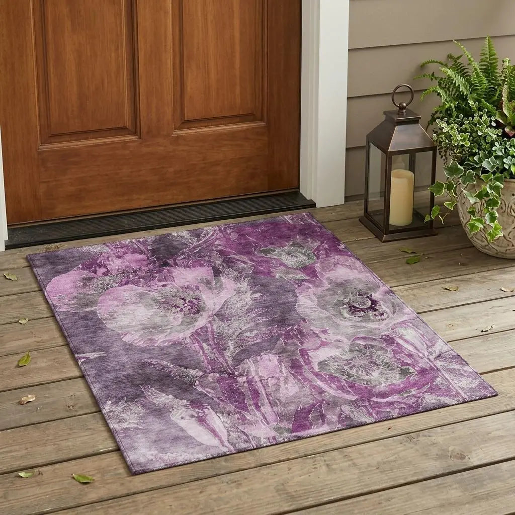 3' X 5' Purple And Plum Floral Washable Indoor Outdoor Area Rug Homeroots Outdoor