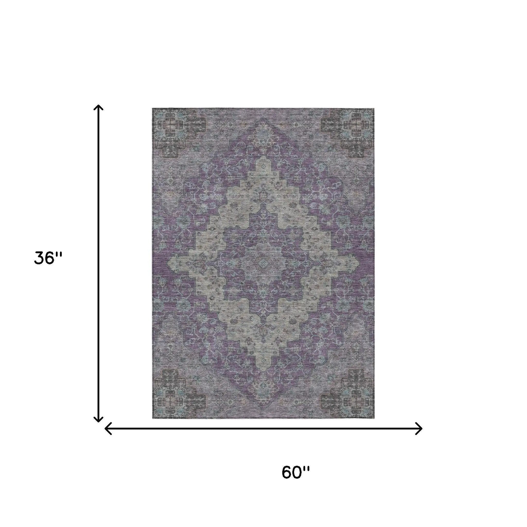3' X 5' Purple And Plum Medallion Washable Indoor Outdoor Area Rug Homeroots Outdoor