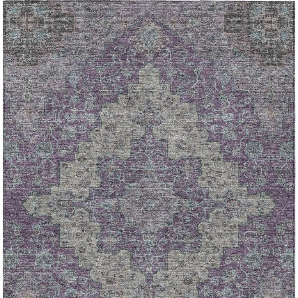 3' X 5' Purple And Plum Medallion Washable Indoor Outdoor Area Rug Homeroots Outdoor