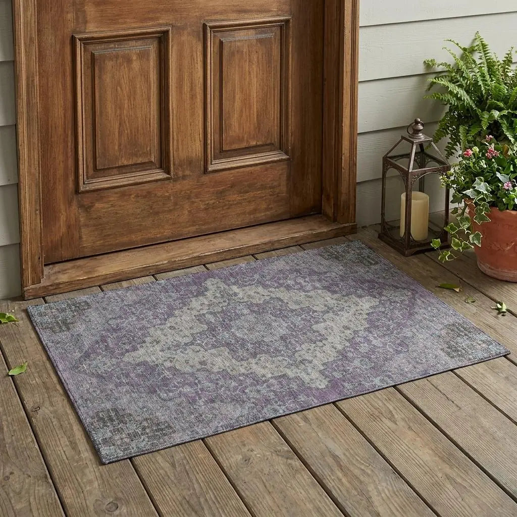 3' X 5' Purple And Plum Medallion Washable Indoor Outdoor Area Rug Homeroots Outdoor