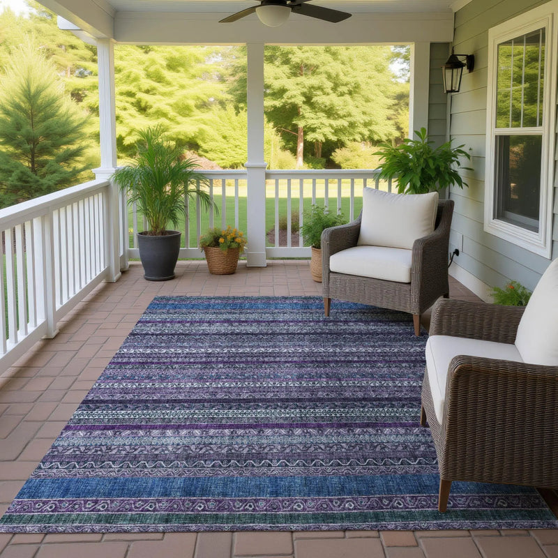 3' X 5' Purple And Plum Striped Washable Indoor Outdoor Area Rug Homeroots Outdoor