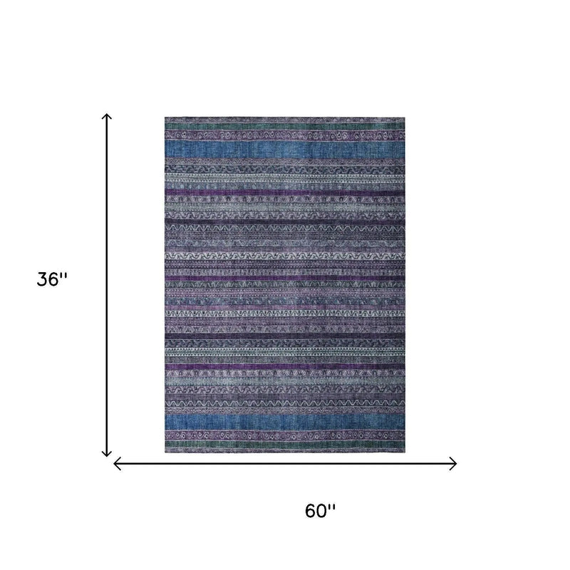 3' X 5' Purple And Plum Striped Washable Indoor Outdoor Area Rug Homeroots Outdoor
