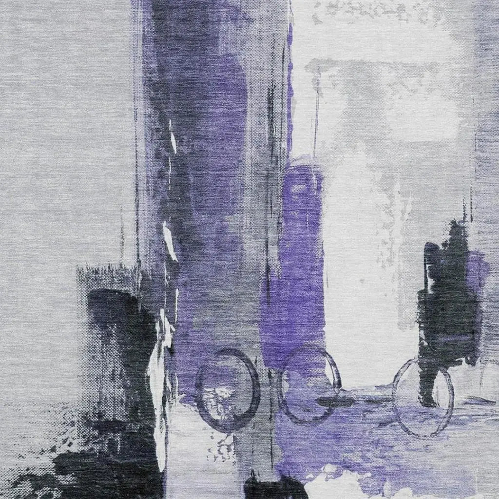 3' X 5' Purple And Silver Abstract Washable Indoor Outdoor Area Rug Homeroots Outdoor