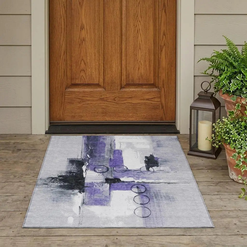 3' X 5' Purple And Silver Abstract Washable Indoor Outdoor Area Rug Homeroots Outdoor