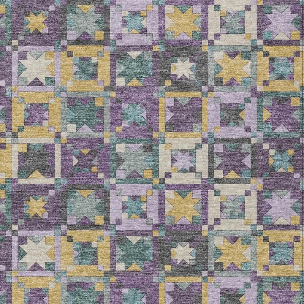 3' X 5' Purple And Teal Blue Patchwork Washable Indoor Outdoor Area Rug Homeroots Outdoor
