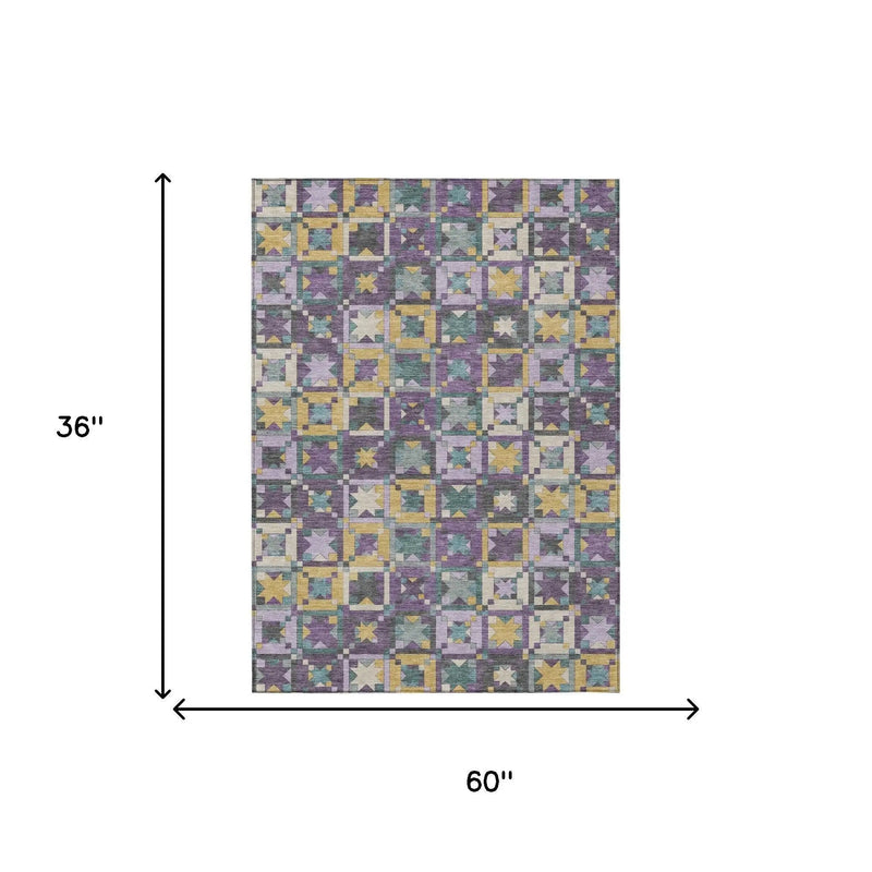 3' X 5' Purple And Teal Blue Patchwork Washable Indoor Outdoor Area Rug Homeroots Outdoor