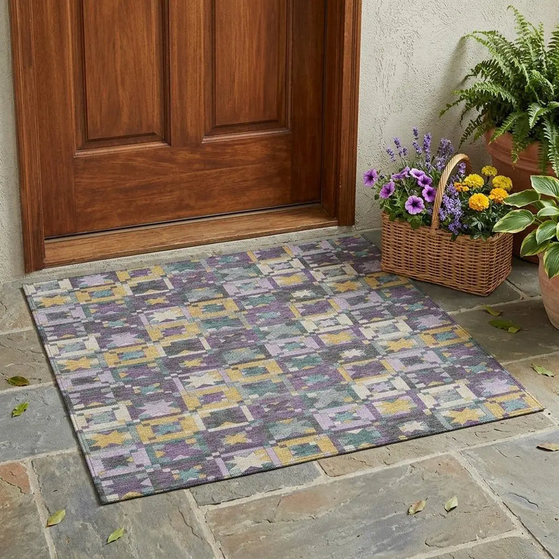 3' X 5' Purple And Teal Blue Patchwork Washable Indoor Outdoor Area Rug Homeroots Outdoor