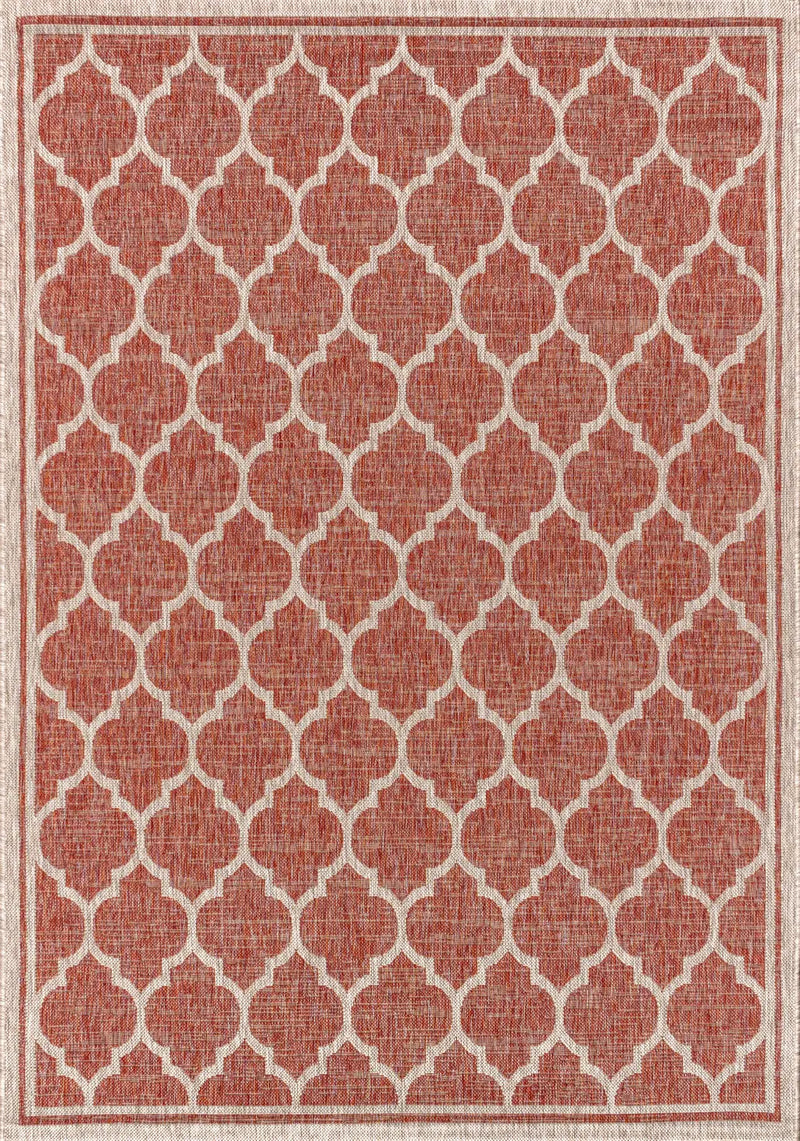 3' X 5' Red And Beige Geometric Indoor Outdoor Area Rug Homeroots Outdoor