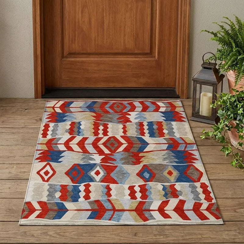 3' X 5' Red And Beige Geometric Washable Indoor Outdoor Area Rug Homeroots Outdoor