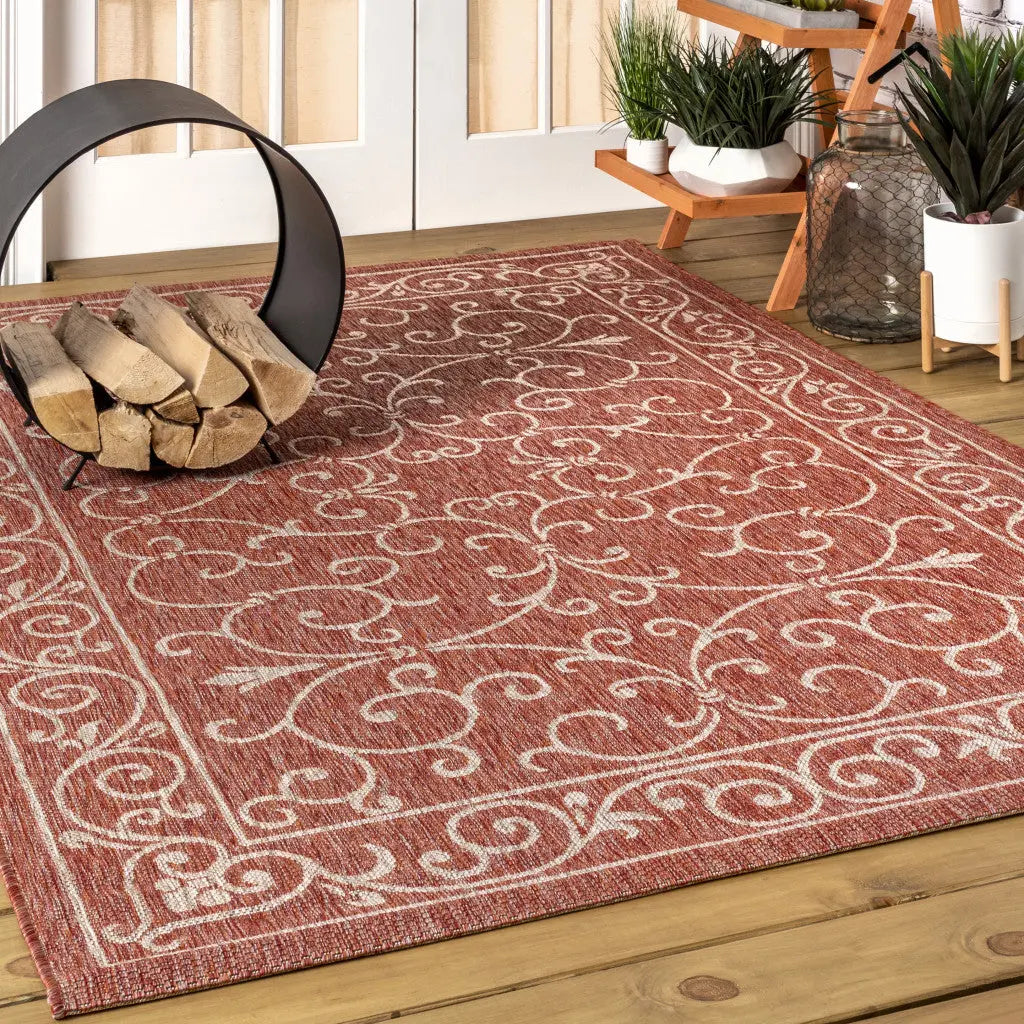 3' X 5' Red And Beige Medallion Indoor Outdoor Area Rug Homeroots Outdoor