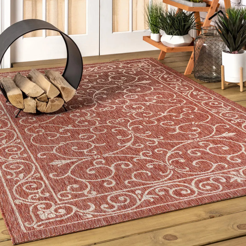 3' X 5' Red And Beige Medallion Indoor Outdoor Area Rug Homeroots Outdoor