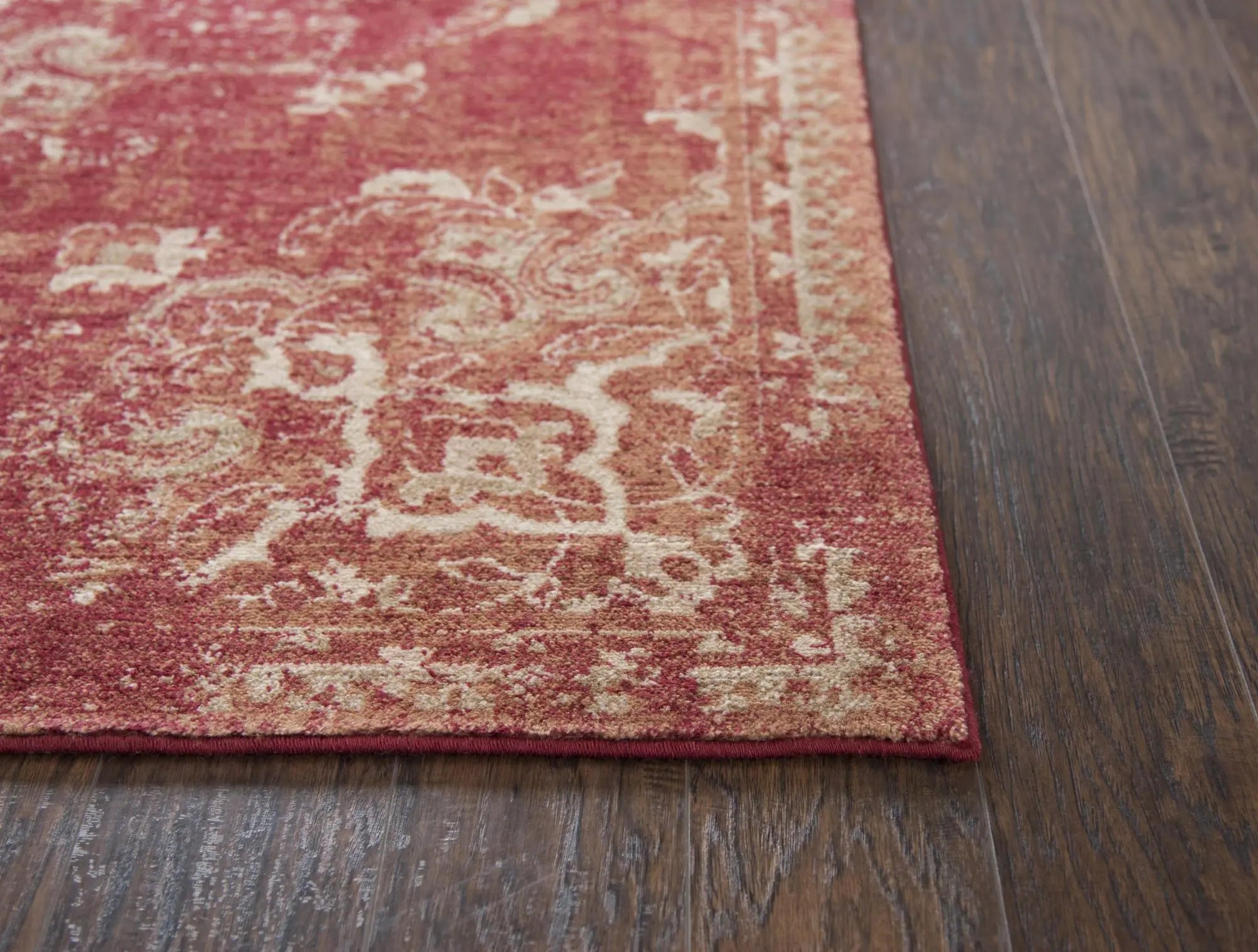 3' X 5' Red And Beige New Zealand Lambs Wool Medallion Hand Carved Handmade Area Rug Homeroots Home Decor