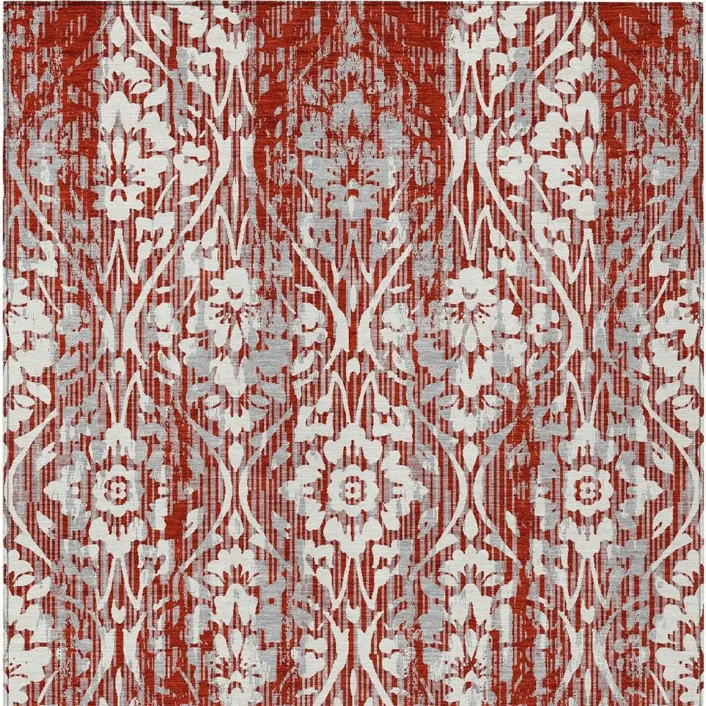 3' X 5' Red And Burgundy Damask Washable Indoor Outdoor Area Rug Homeroots Outdoor