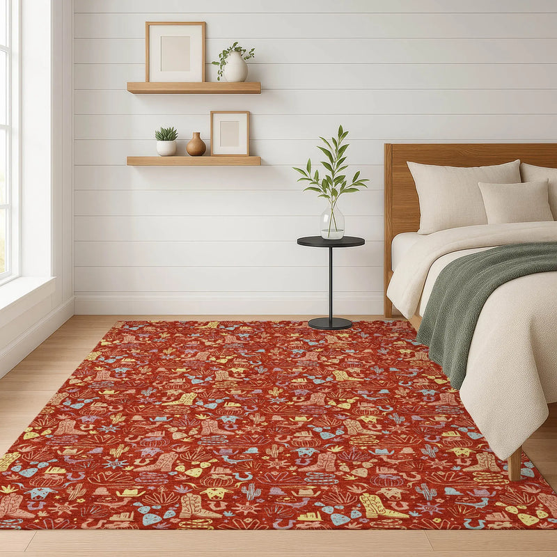 3' X 5' Red And Coral Stars Washable Indoor Outdoor Area Rug Homeroots Outdoor