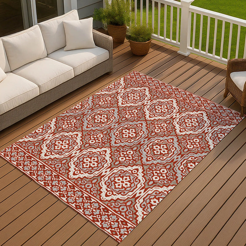 3' X 5' Red And Denim Blue Tribal Washable Indoor Outdoor Area Rug Homeroots Outdoor