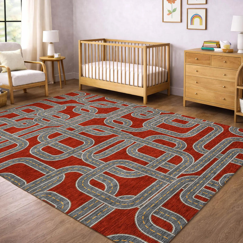 3' X 5' Red And Gray Geometric Washable Indoor Outdoor Area Rug Homeroots Outdoor
