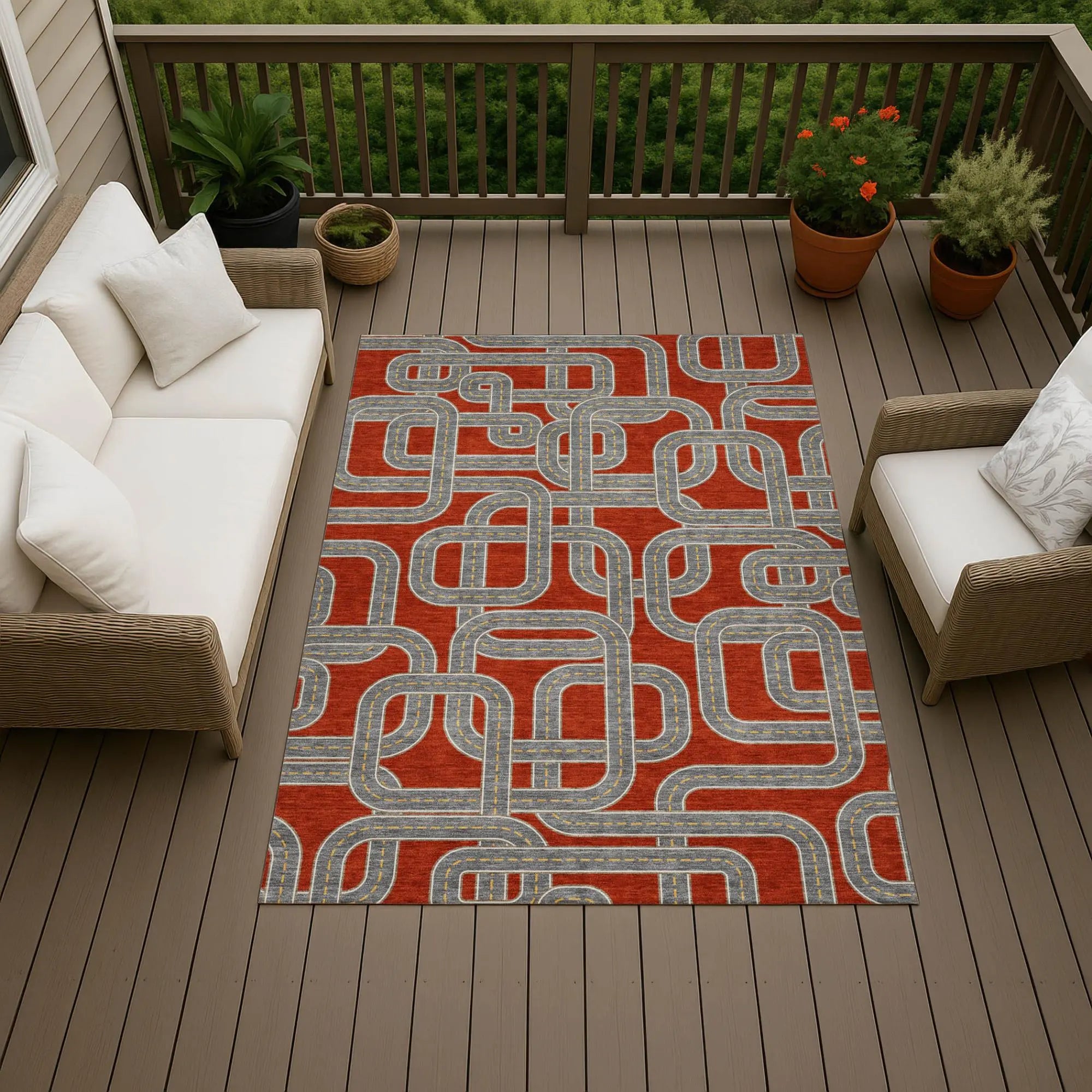 3' X 5' Red And Gray Geometric Washable Indoor Outdoor Area Rug Homeroots Outdoor