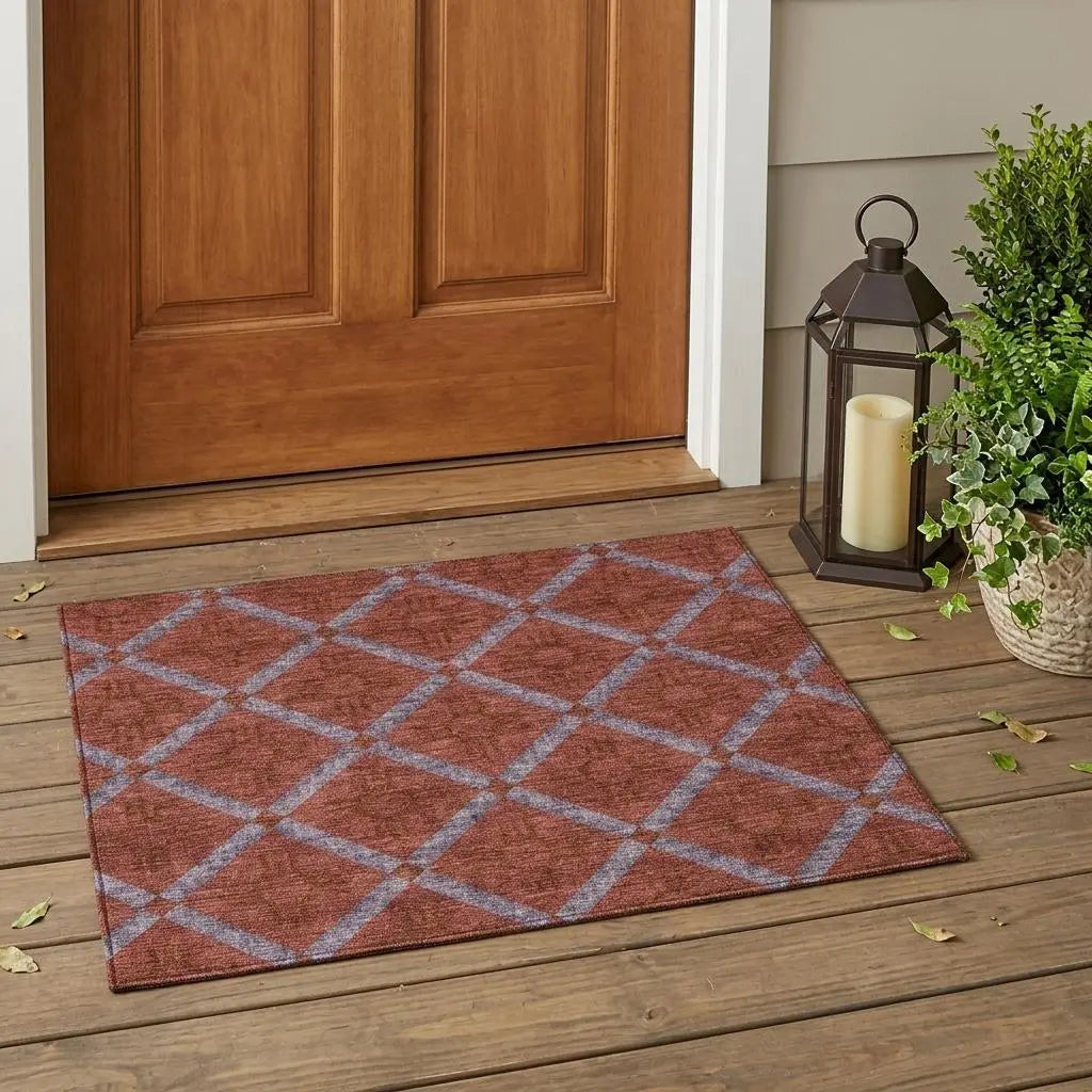 3' X 5' Red And Green Geometric Washable Indoor Outdoor Area Rug Homeroots Outdoor