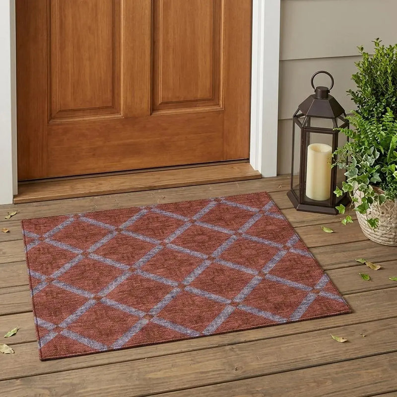3' X 5' Red And Green Geometric Washable Indoor Outdoor Area Rug Homeroots Outdoor