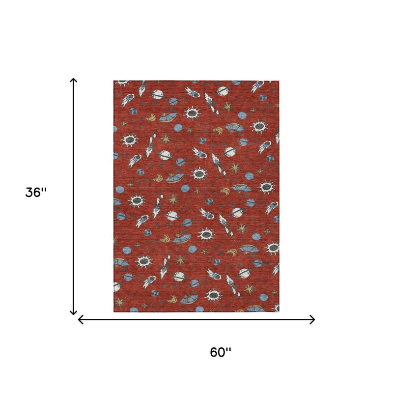 3' X 5' Red And Ivory Animal Print Washable Indoor Outdoor Area Rug Homeroots Outdoor