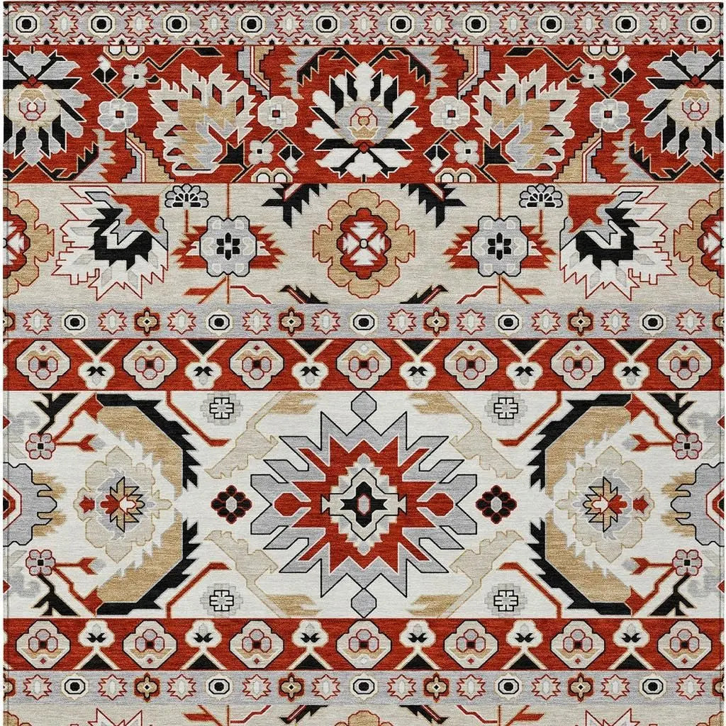 3' X 5' Red And Ivory Cactus Washable Indoor Outdoor Area Rug Homeroots Outdoor