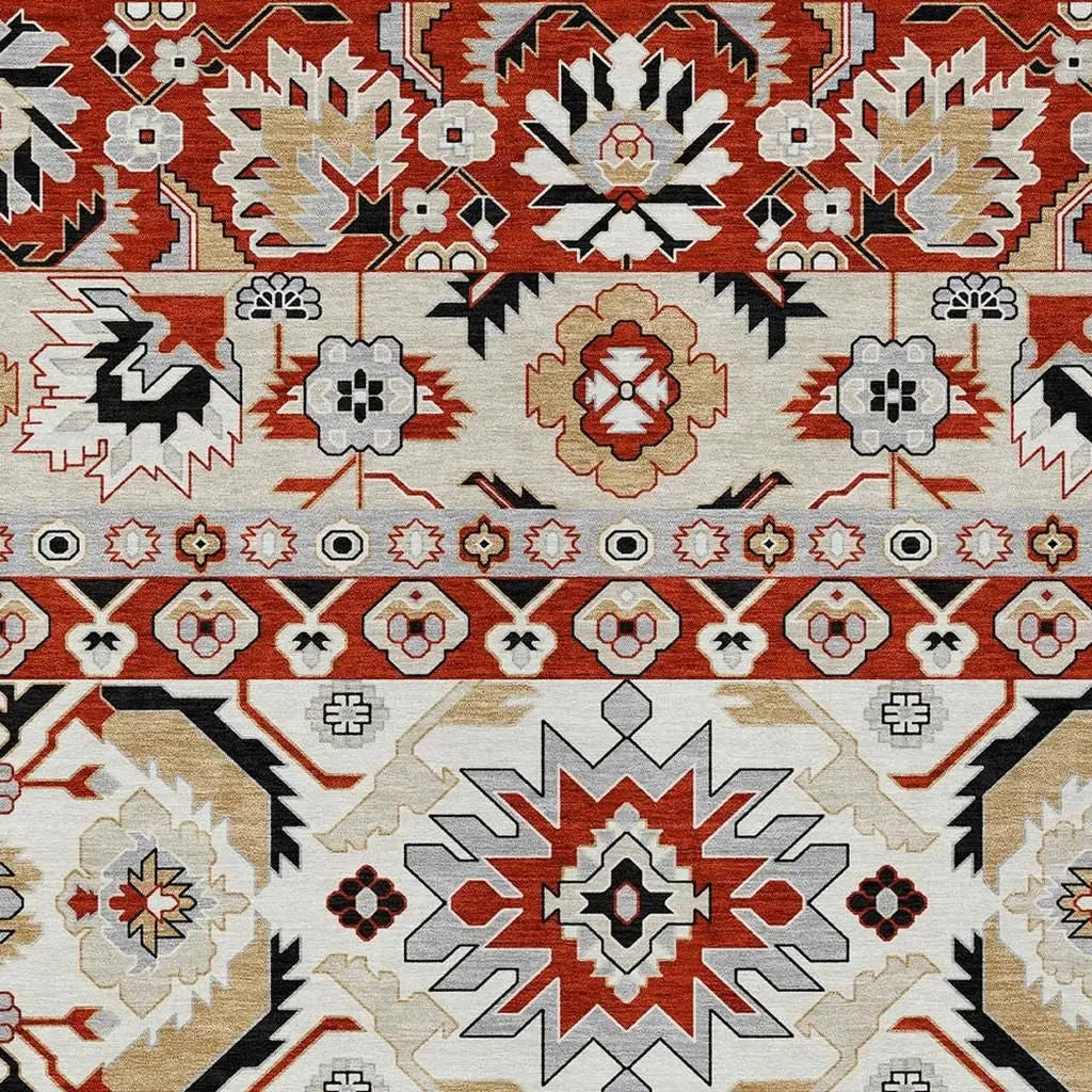 3' X 5' Red And Ivory Cactus Washable Indoor Outdoor Area Rug Homeroots Outdoor