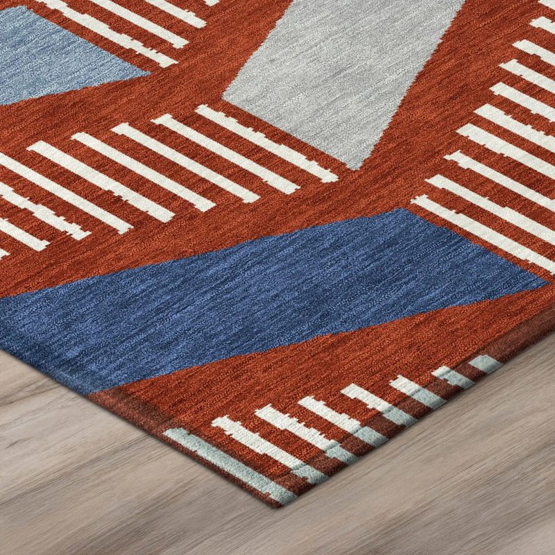 3' X 5' Red And Ivory Geometric Washable Indoor Outdoor Area Rug Homeroots Outdoor