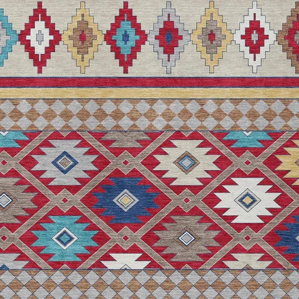3' X 5' Red And Ivory Southwestern Washable Indoor Outdoor Area Rug Homeroots Outdoor
