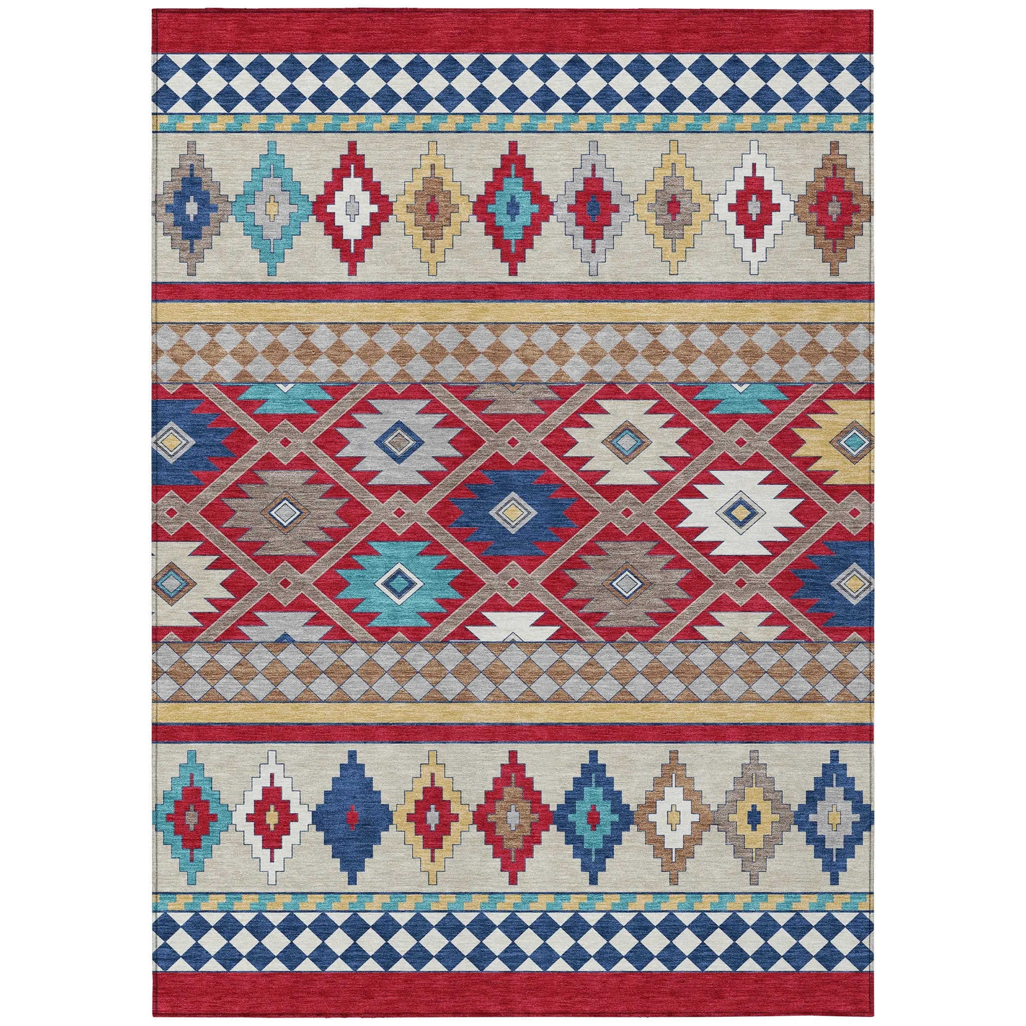 3' X 5' Red And Ivory Southwestern Washable Indoor Outdoor Area Rug Homeroots Outdoor