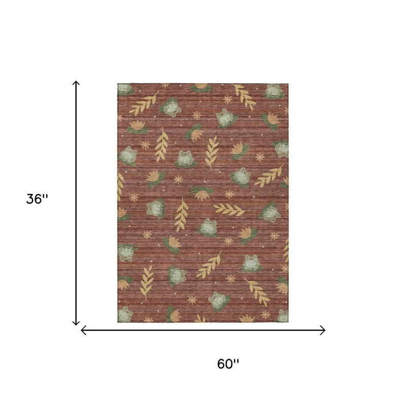 3' X 5' Red And Merlot Botanical Leaves Washable Indoor Outdoor Area Rug Homeroots Outdoor